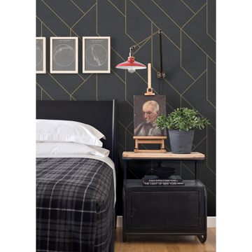 Show details for Pollock Black Gilded Geometric Wallpaper