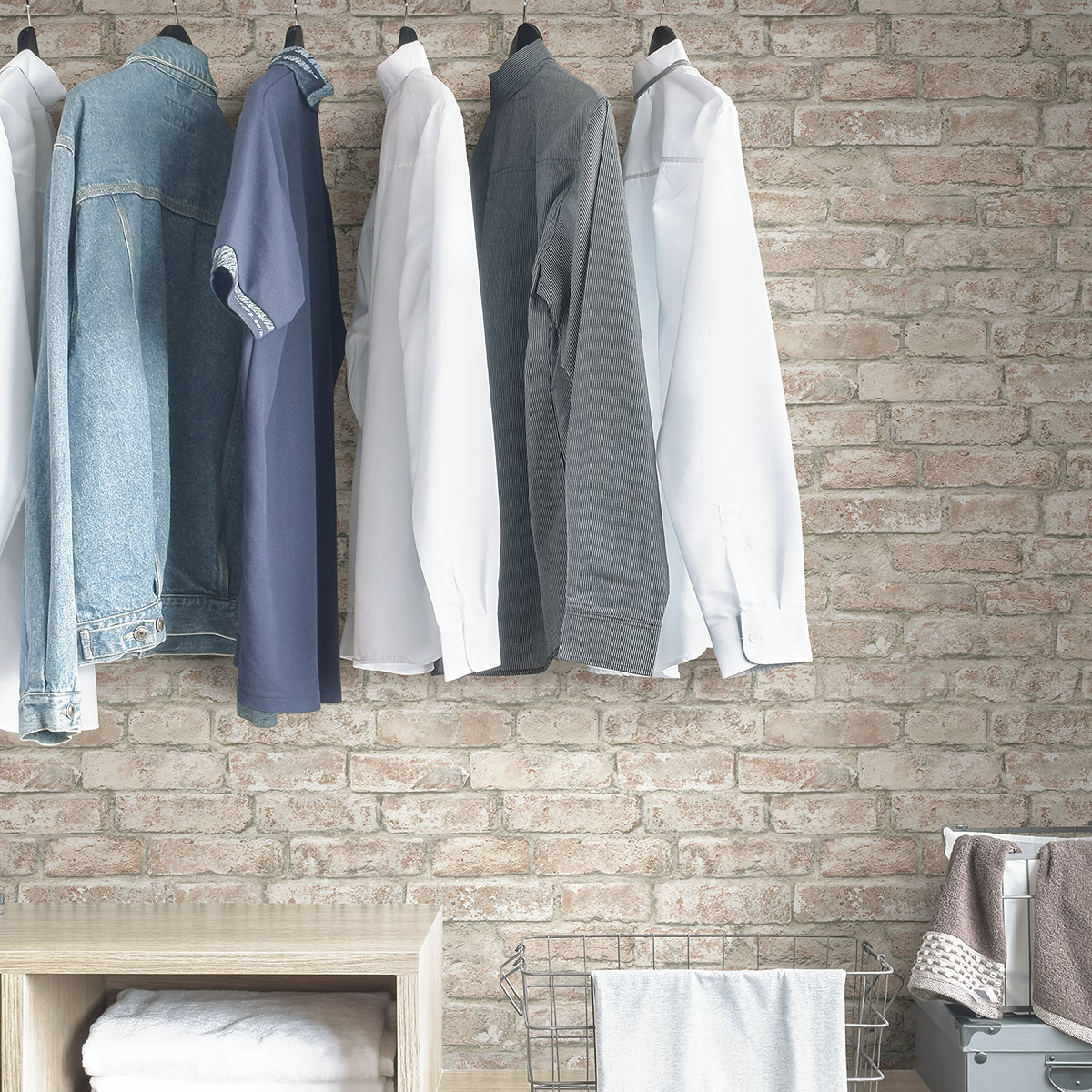 NHS3708 White Washed Denver Brick Peel and Stick Wallpaper by InHome