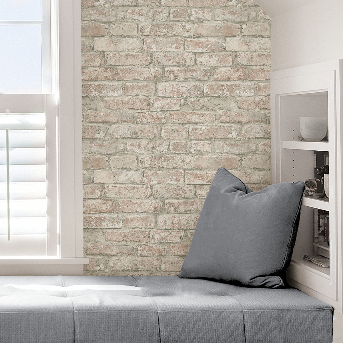 NHS3708 White Washed Denver Brick Peel and Stick Wallpaper by InHome