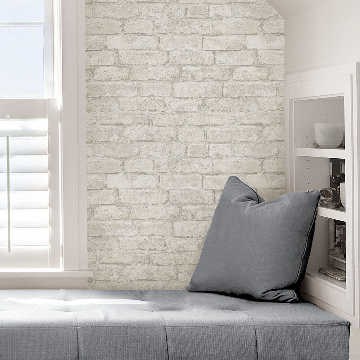 NHS3709 - White Denver Brick Peel and Stick Wallpaper - by InHome