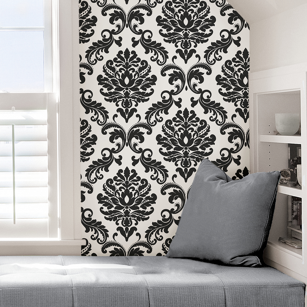 Ariel Black and White Damask Peel And Stick Wallpaper