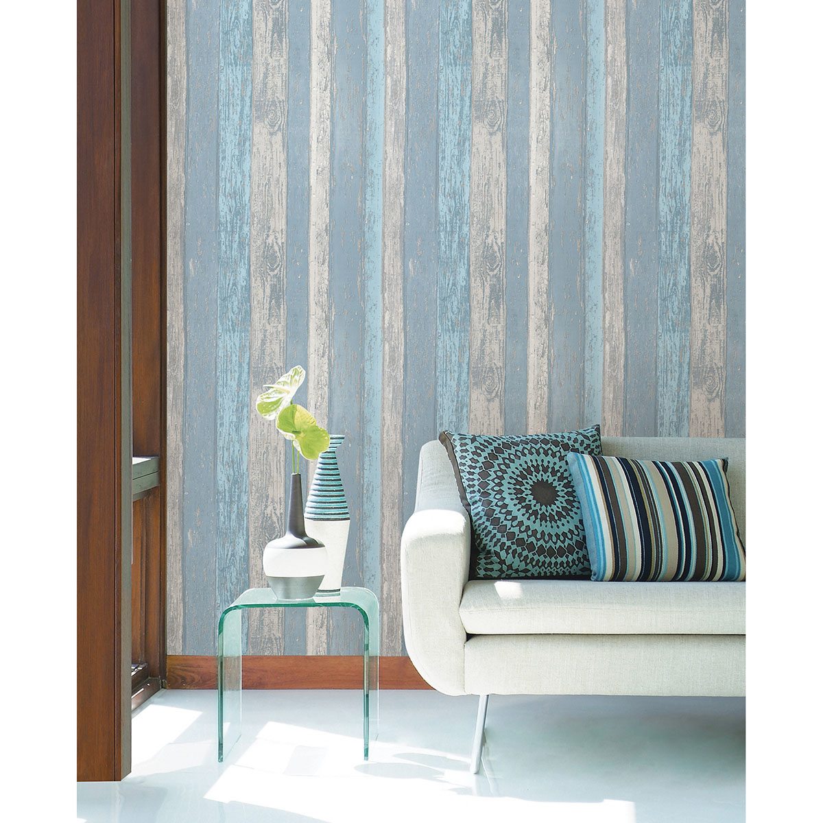 M1062 - Cannon Blue Distressed Wood Wallpaper - by Coloroll