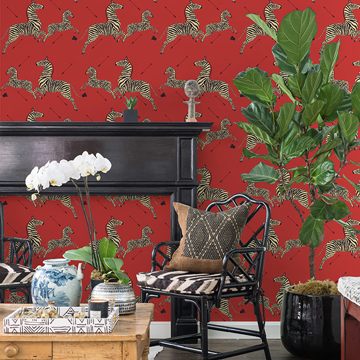 Show details for Masai Red Zebra Safari Scalamandre Self Adhesive Wallpaper