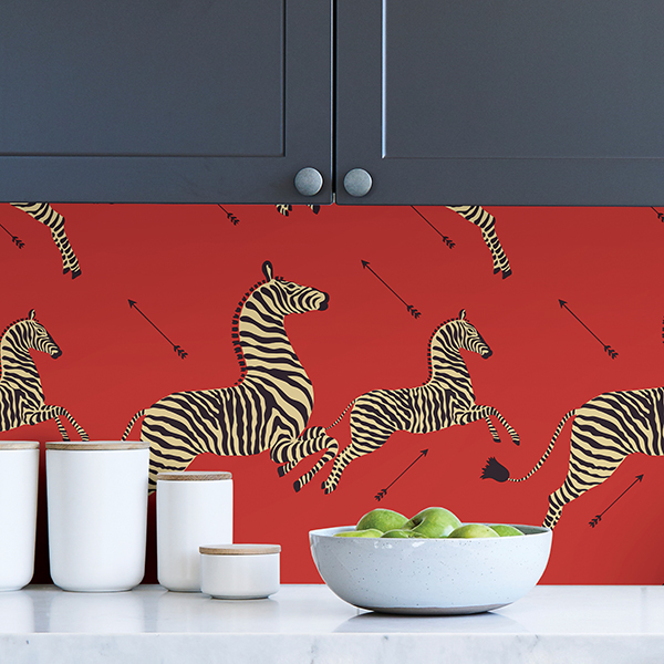 SCS3869 Masai Red Zebra Safari Scalamandré Self Adhesive Wallpaper