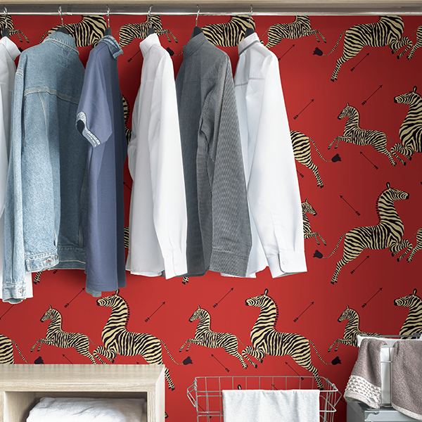 SCS3869 Masai Red Zebra Safari Scalamandré Self Adhesive Wallpaper