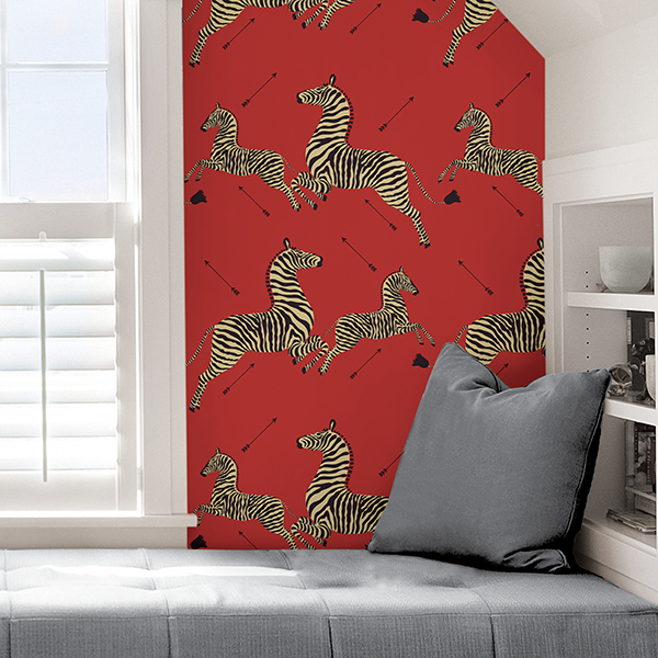 SCS3869 Masai Red Zebra Safari Scalamandré Self Adhesive Wallpaper