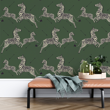Show details for Serengeti Green Zebra Safari Scalamandré Self Adhesive Wallpaper