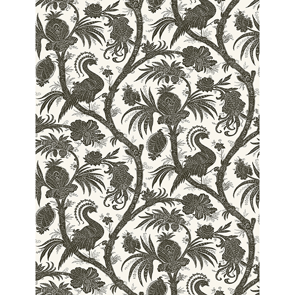 Picture of Charcoal Balinese Peacock Scalamandré Self Adhesive Wallpaper