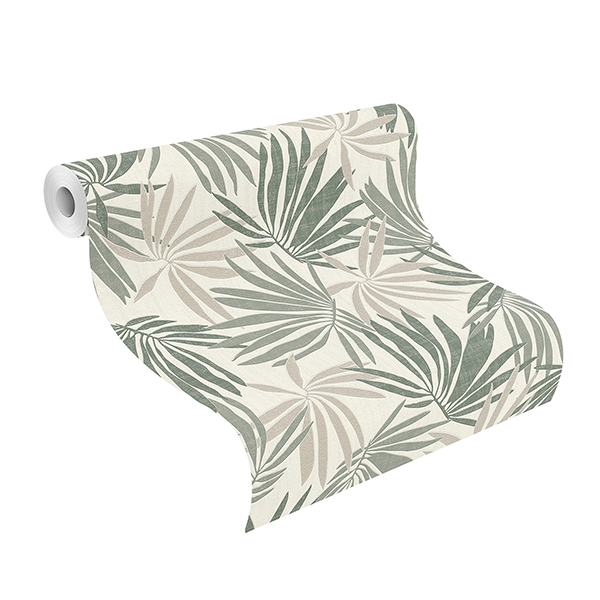 RH535402 Khmunu Grey Palm Leaf Wallpaper by Rasch
