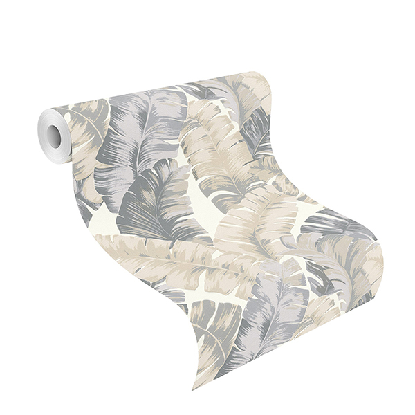RH535617 - Pisang Neutral Palm Leaf Wallpaper - by Rasch