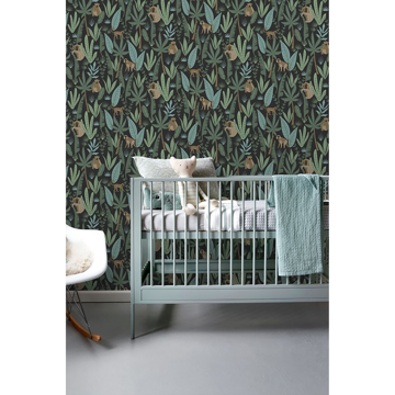 Show details for Macaque Dark Green Monkeys Wallpaper