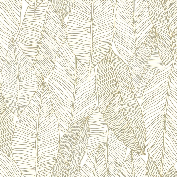 Picture of Canales White Gold Inked Leaves Wallpaper