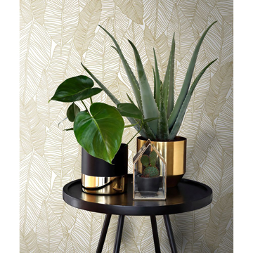 Show details for Canales White Gold Inked Leaves Wallpaper