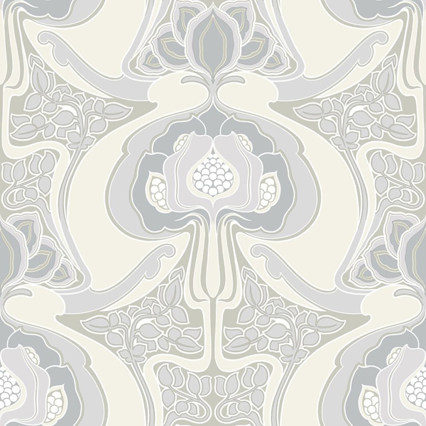Picture of Joaquin Light Grey Art Nouveau Floral Wallpaper