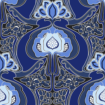 Picture of Joaquin Blue Art Nouveau Floral Wallpaper