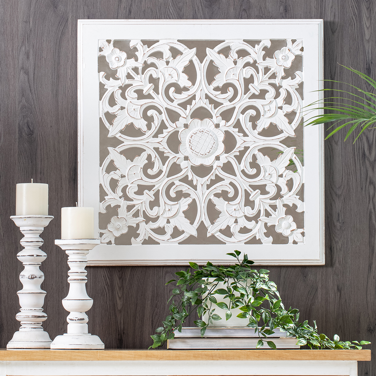 ME3805W - Maia White Carved Mirrored - by Fetco