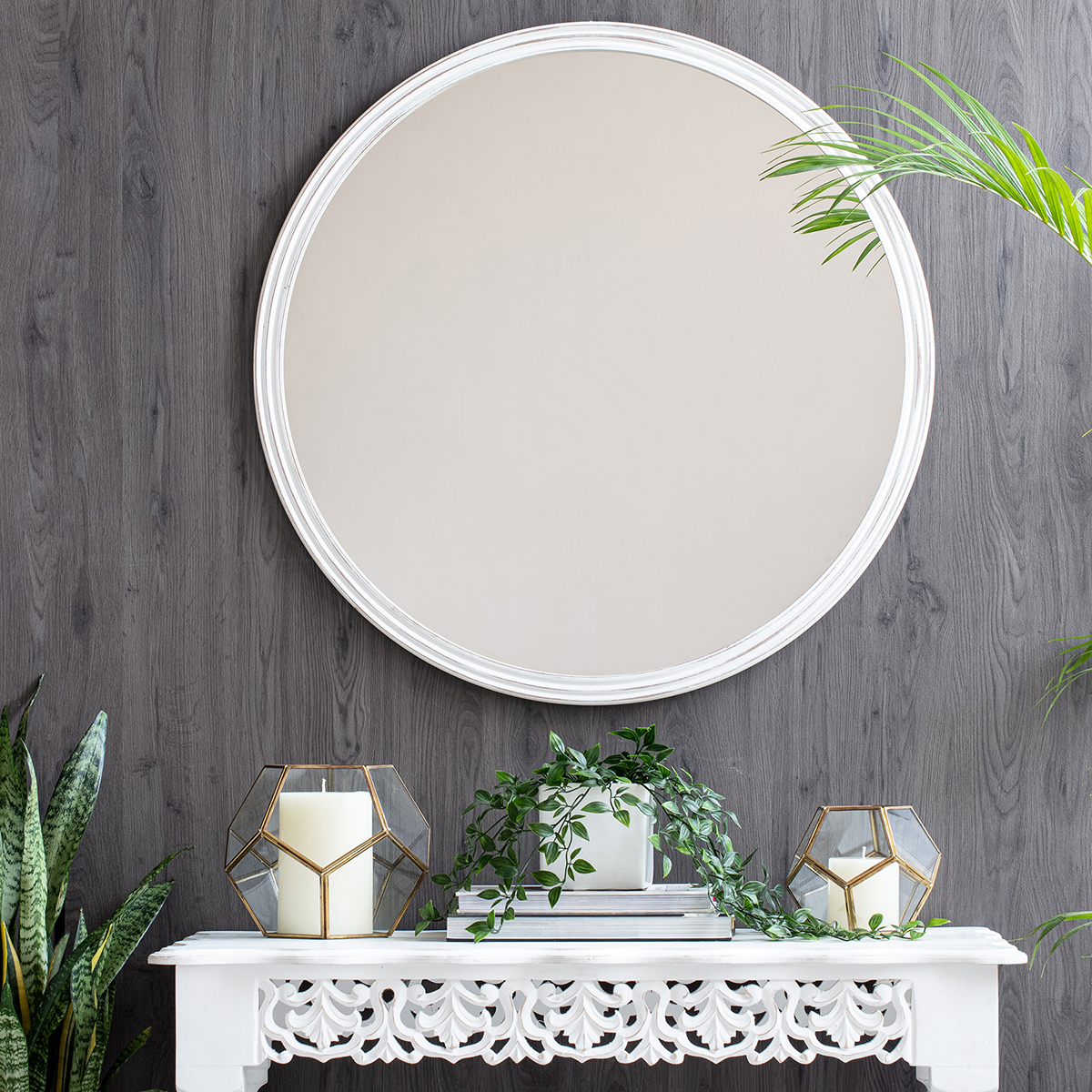 MR3802W - White 30in Round Carved Frame - by Fetco