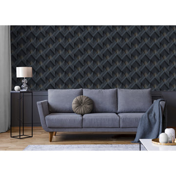 Show details for Raoul Navy Fanning Diamonds Wallpaper