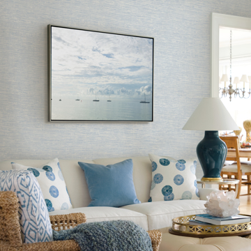 Show details for Tiverton Sky Blue Faux Grasscloth Wallpaper