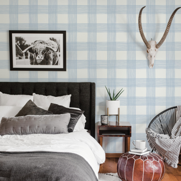 Show details for Scarborough Light Blue Striated Plaid Wallpaper