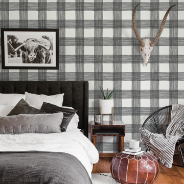 Show details for Scarborough Black Striated Plaid Wallpaper