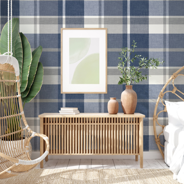 Show details for Madaket Indigo Plaid Wallpaper