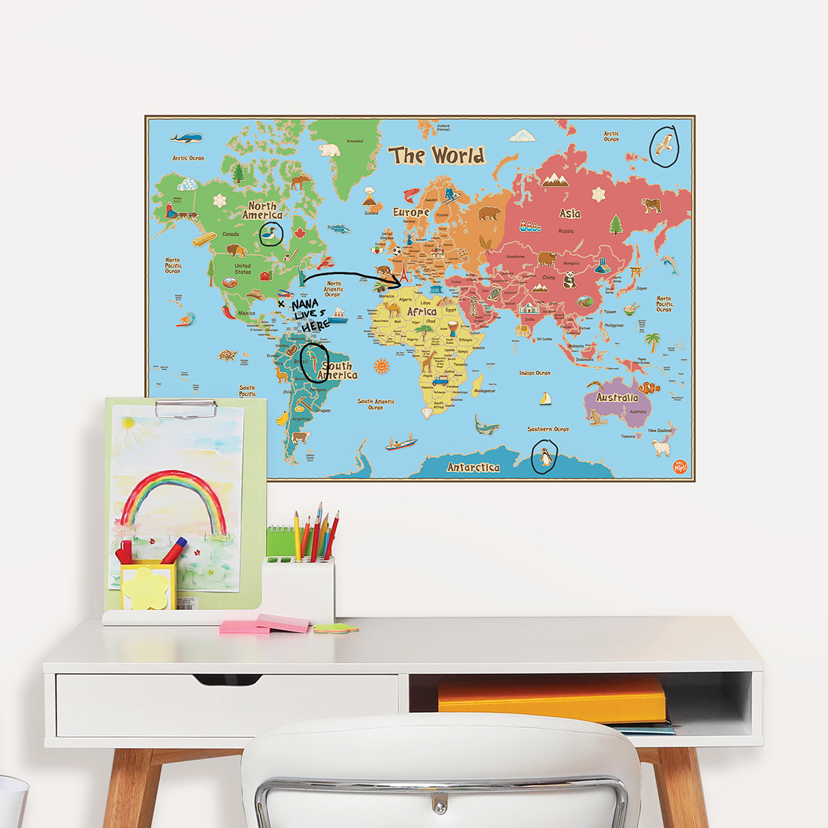 Kids World Dry Erase Map Decal WallPops for Kids Wall Art