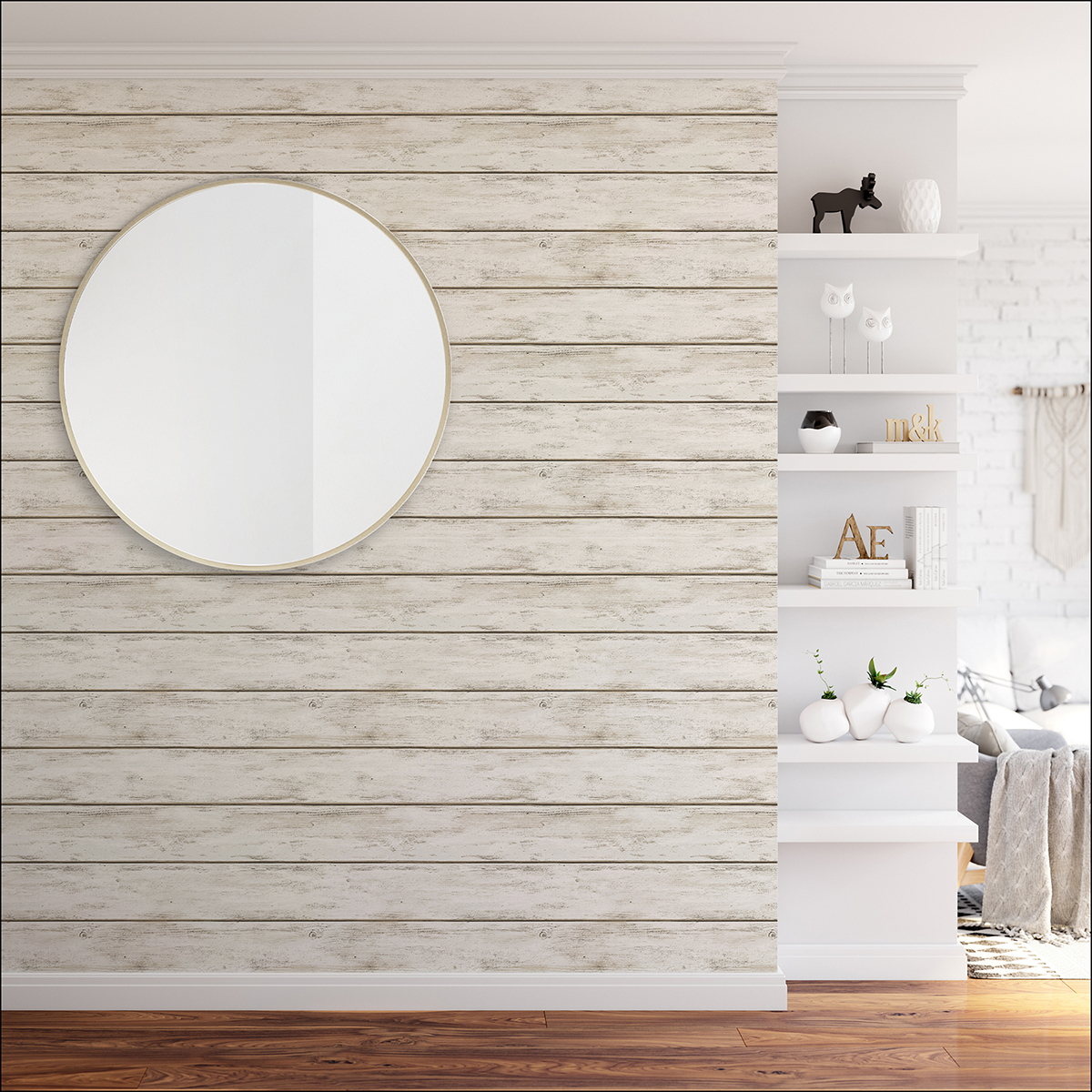 NHS3760 White Washed Plank Peel and Stick Wallpaper by InHome