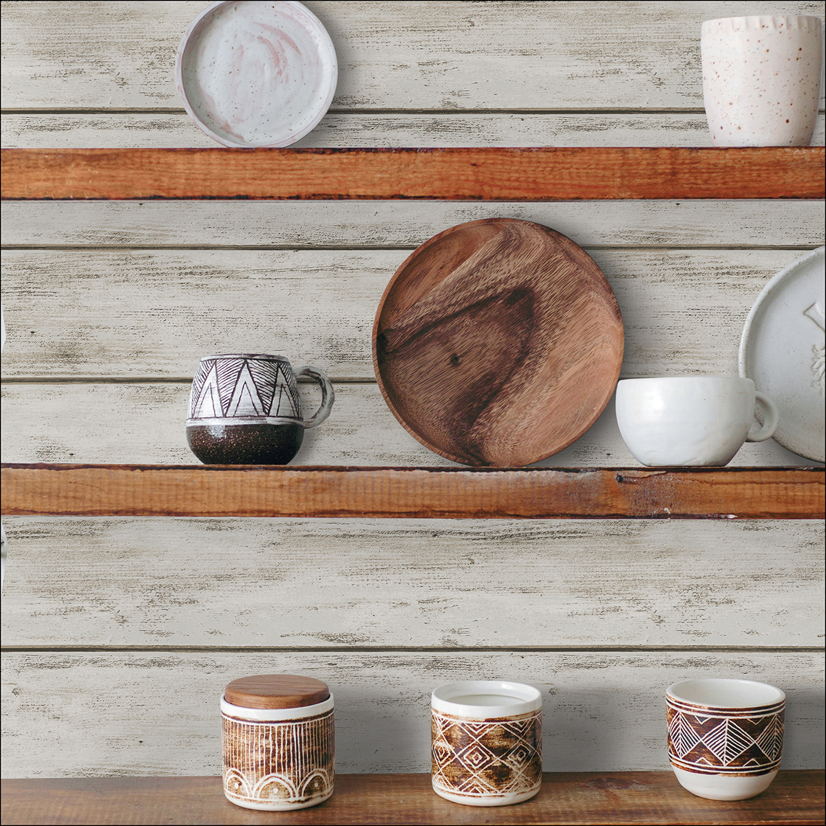 NHS3760 White Washed Plank Peel and Stick Wallpaper by InHome