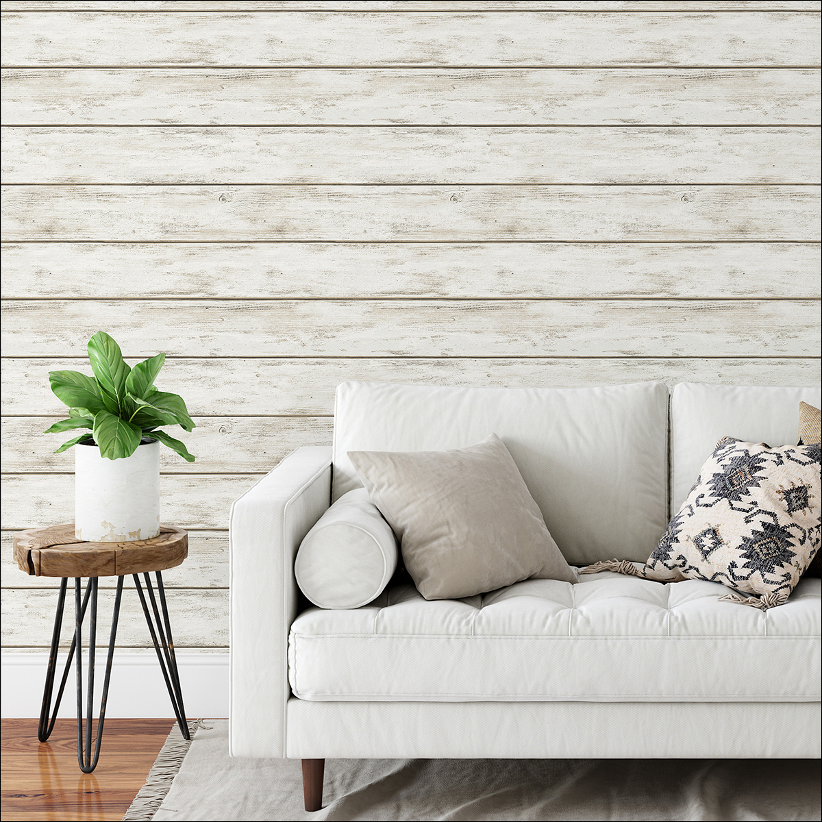 NHS3760 White Washed Plank Peel and Stick Wallpaper by InHome