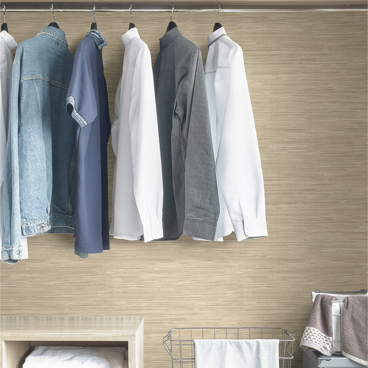 NHS3839 Avery Weave Cream Peel and Stick Wallpaper by InHome