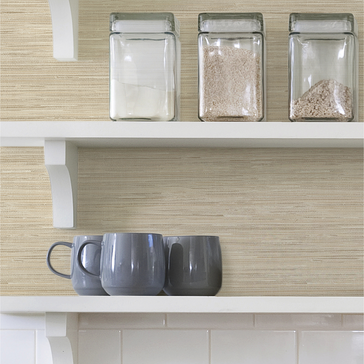 NHS3839 Avery Weave Cream Peel and Stick Wallpaper by InHome