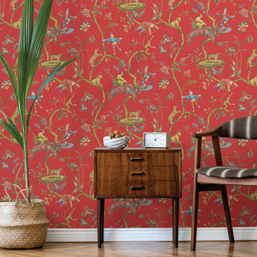 Show details for Tomato Chinoise Exotique Scalamandre Self Adhesive Wallpaper
