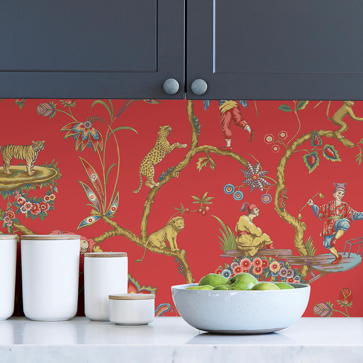 SCS3844 - Tomato Chinoise Exotique Scalamandre Self Adhesive Wallpaper