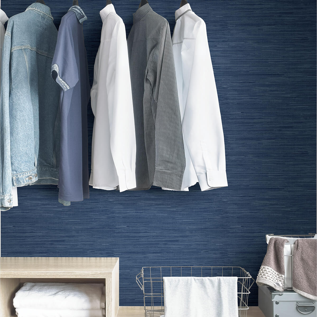 NHS3837 Avery Weave Navy Peel and Stick Wallpaper by InHome