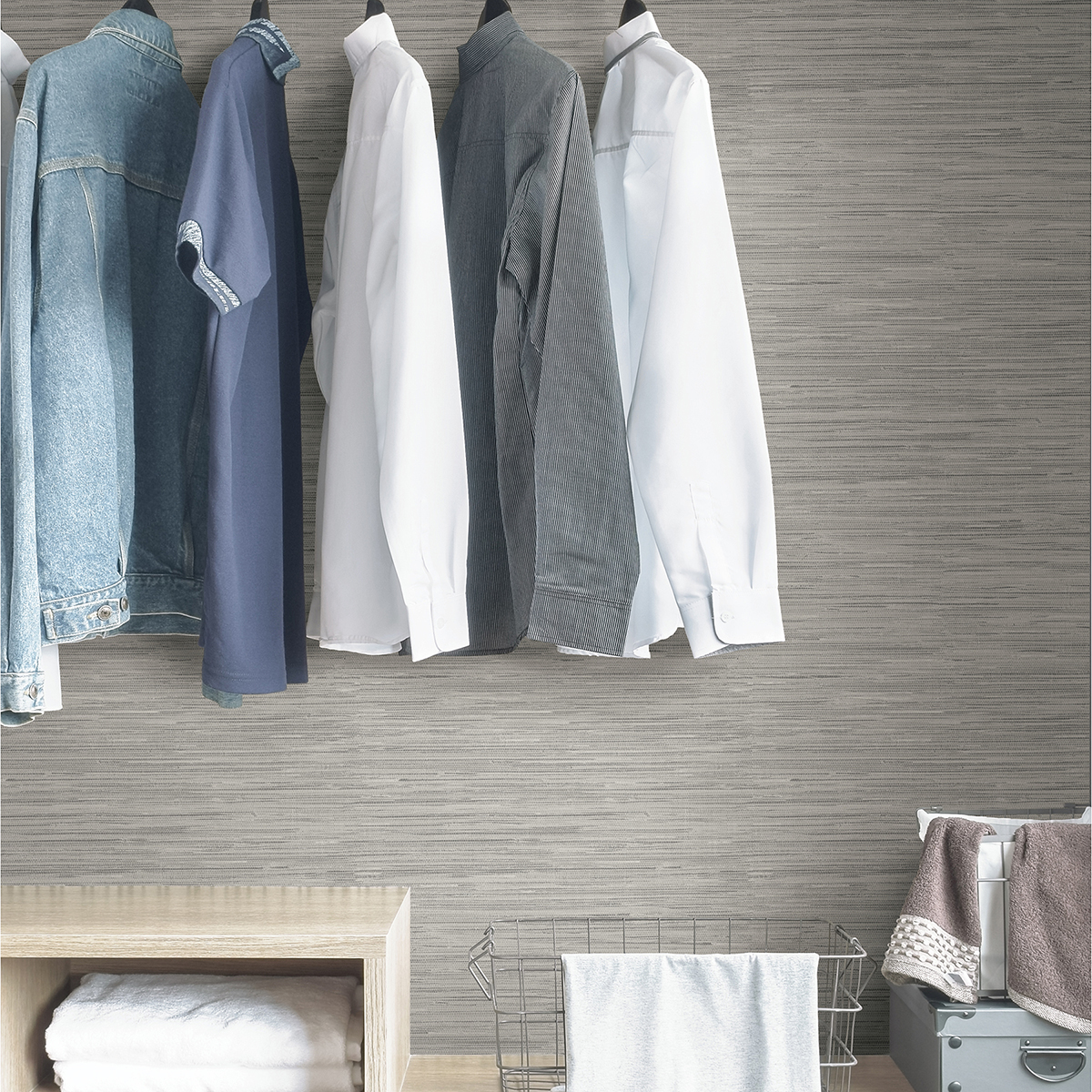 NHS3838 Avery Weave Grey Peel and Stick Wallpaper by InHome