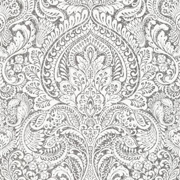 Show details for Artemis Platinum Floral Damask Wallpaper