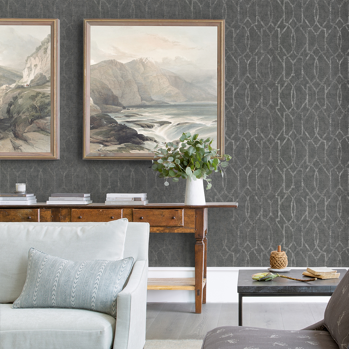 401986447 Ziva Silver Trellis Wallpaper by AStreet Prints