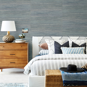Show details for Pattaya Blue Grasscloth Wallpaper