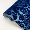 Picture of Shadow Blue Flocked Damask Wallpaper