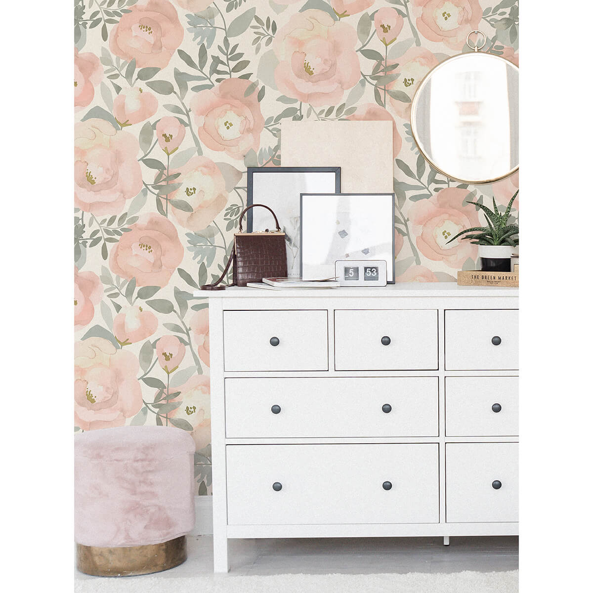 NUS3829 Rose Peachy Keen Peel and Stick Wallpaper by NuWallpaper