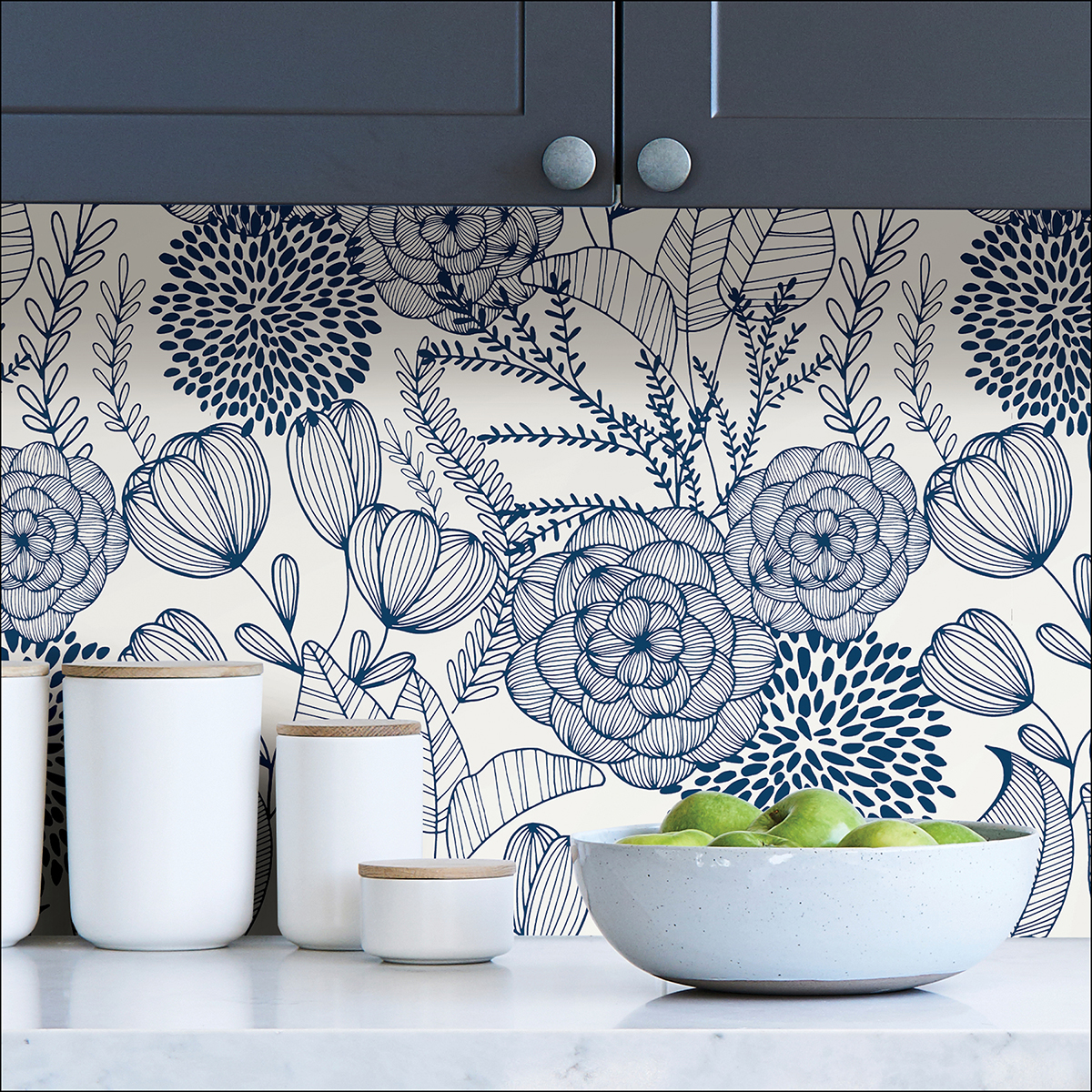 NUS3830 - Navy Secret Garden Peel and Stick Wallpaper - by NuWallpaper