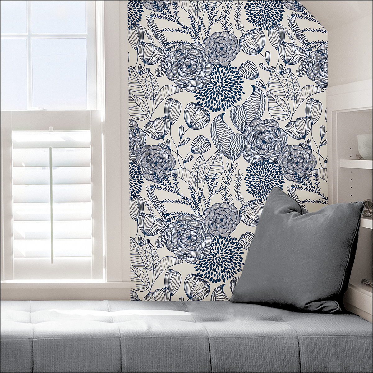 NUS3830 - Navy Secret Garden Peel and Stick Wallpaper - by NuWallpaper