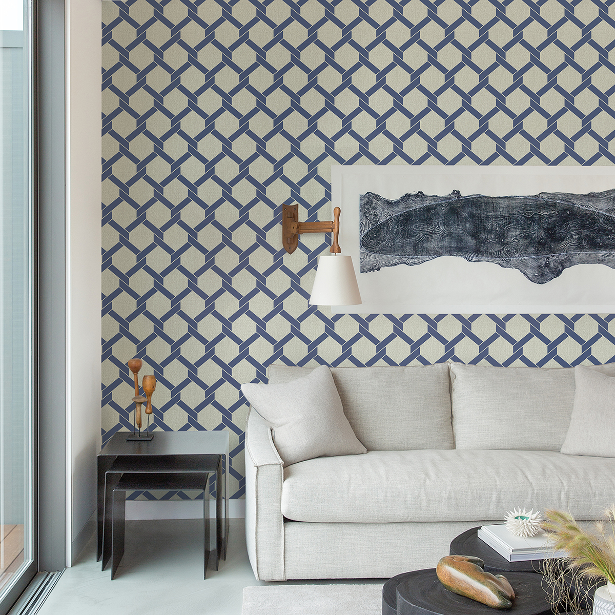 2971-86308 - Payton Blue Hexagon Trellis Wallpaper - by A-Street Prints