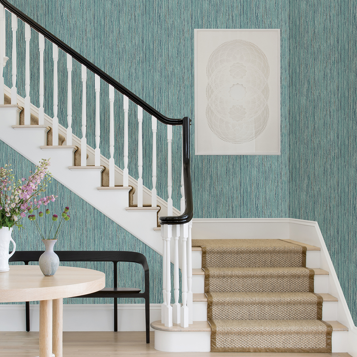 2971-86343 - Justina Teal Faux Grasscloth Wallpaper - by A-Street Prints