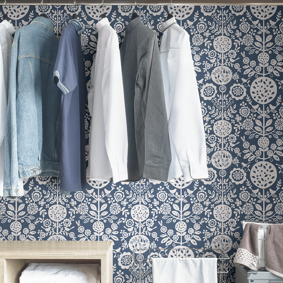NUS4031 Navy Anya Peel and Stick Wallpaper by NuWallpaper