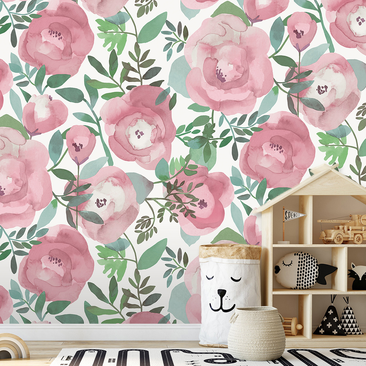 ASTM3905 Blooming Floral Darling Pink Wall Mural by Katie Hunt