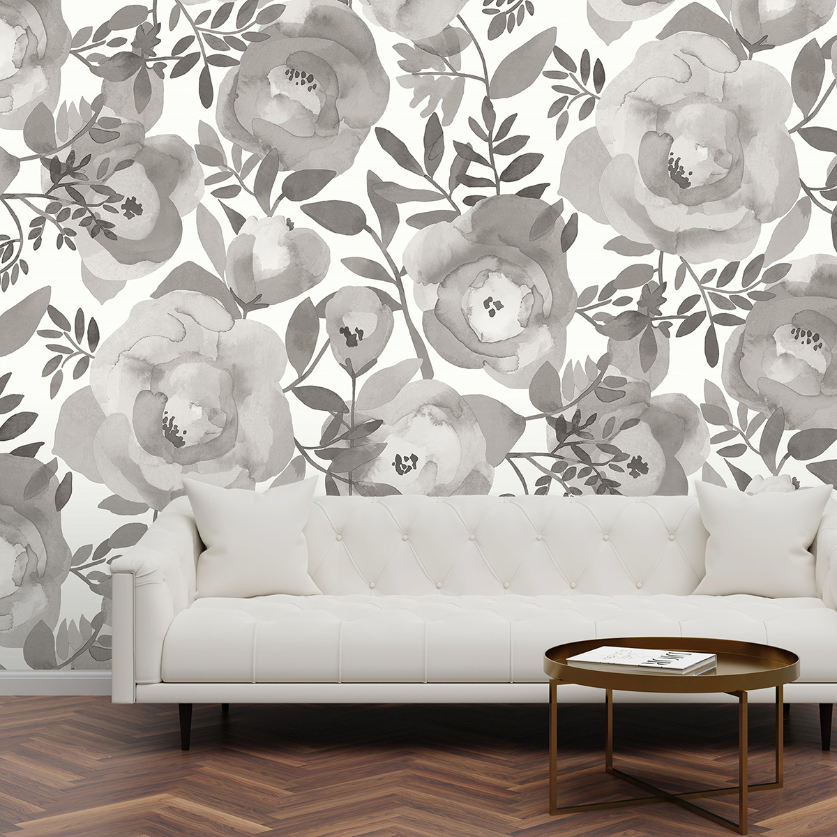 ASTM3906 Blooming Floral Dove Grey Wall Mural by Katie Hunt Remix