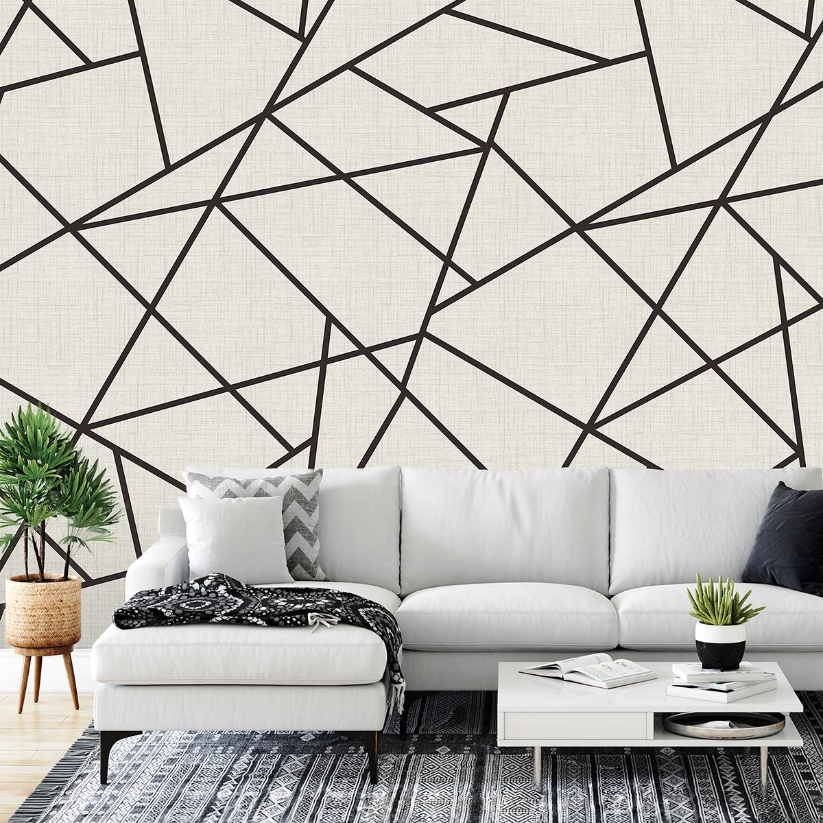 ASTM3914 - Modern Lines Black on Dove Grey Wall Mural - by Katie Hunt ...