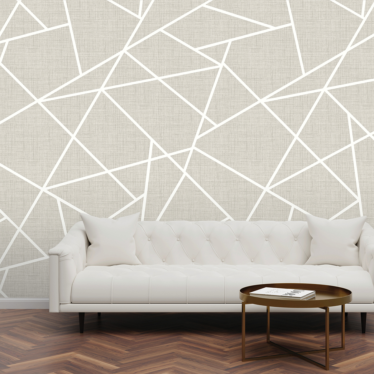 ASTM3915 Modern Lines White on Dove Grey Wall Mural by Katie Hunt